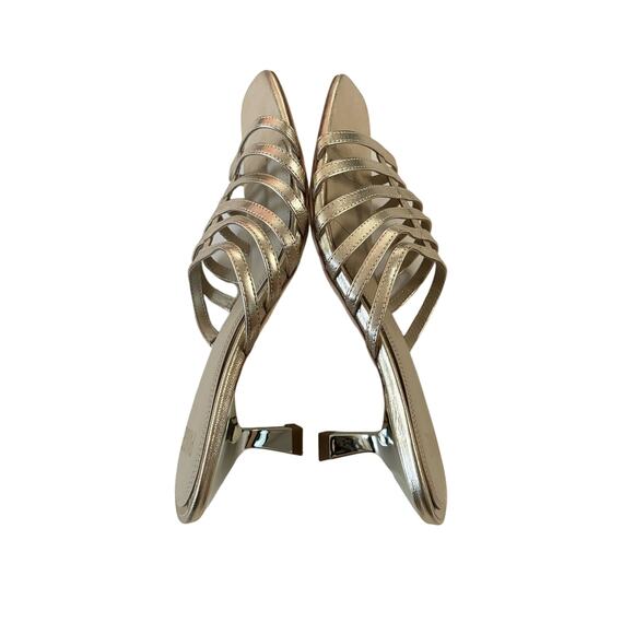 Paige Women’s Metallic Gold Strappy Slip On Formal Kitten Heels Size 10 - Picture 4 of 6